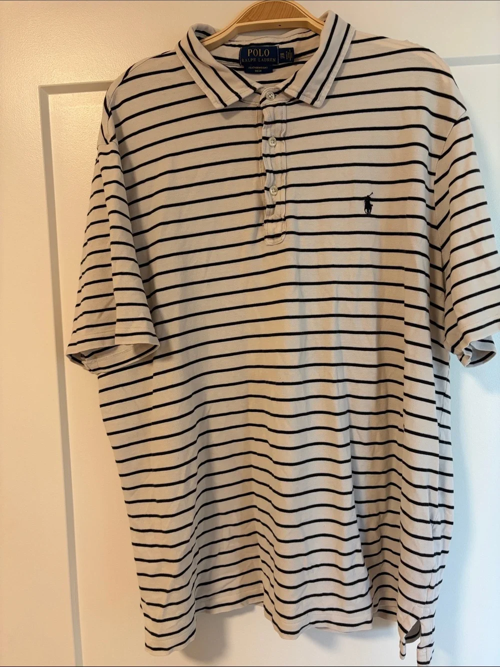Polo by Ralph Lauren Cream & Navy Striped Short-Sleeve Polo